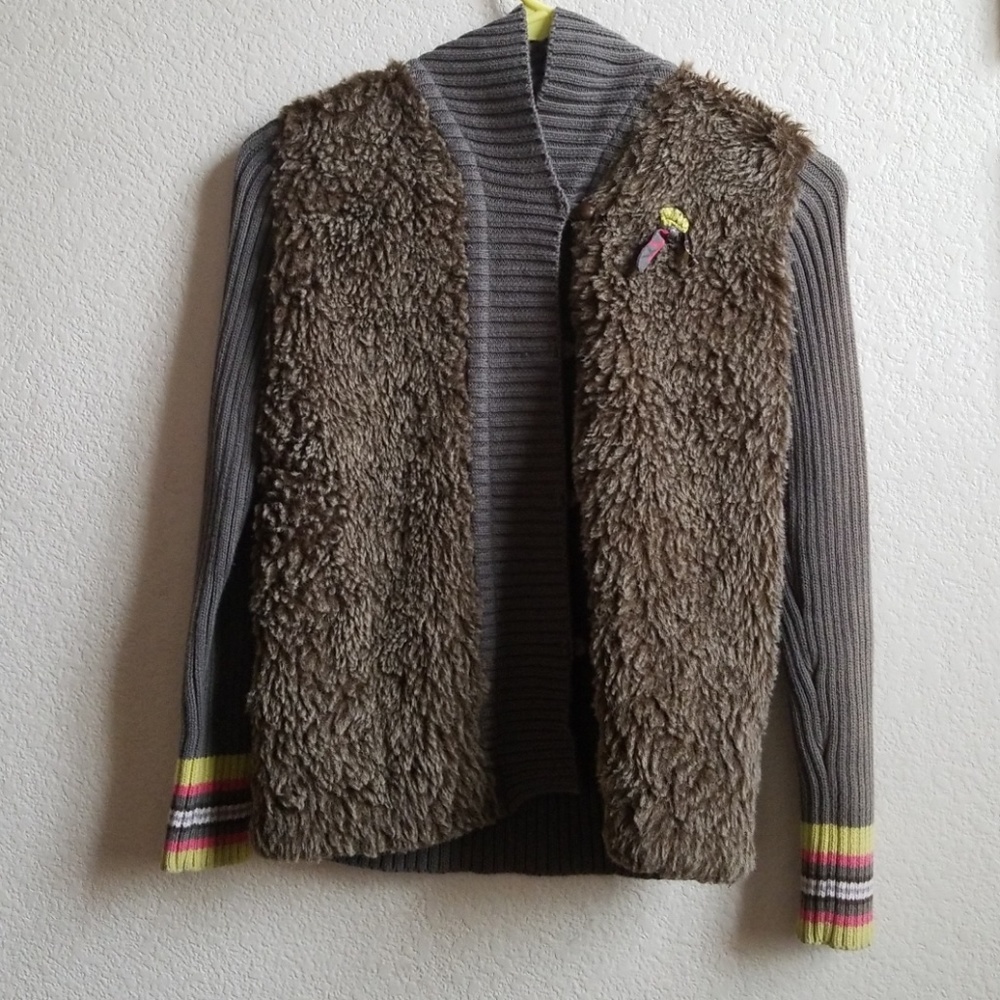 Fuzzy Jacket with Rainbow Sleeves